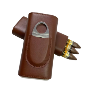 Étui à cigare en cuir brun 3 places