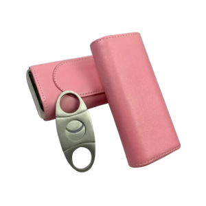 Étui à cigare en cuir rose 3 places