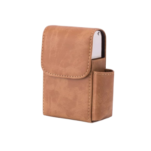 Étui à cigarette en cuir effet daim beige compartiment briquet