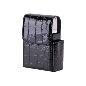 Étui à cigarette en cuir crocodile noir avec rangement briquet